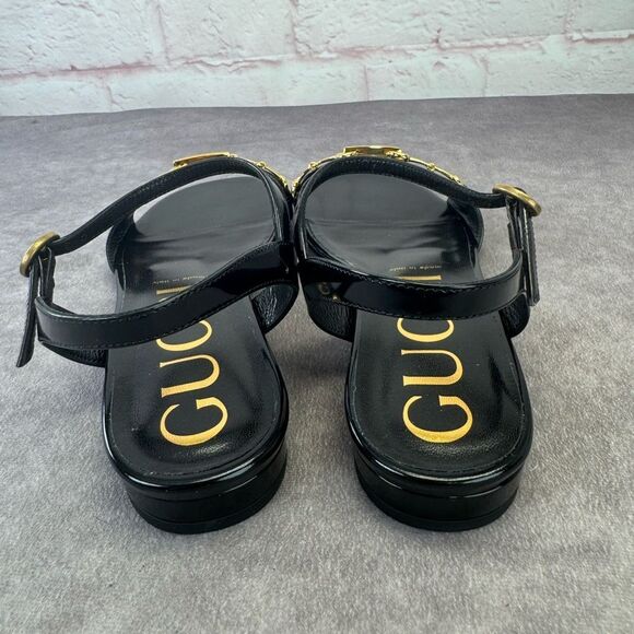 Gucci NIB Horsebit Black Patent Sandals Flats 38.5 - Picture 6 of 12